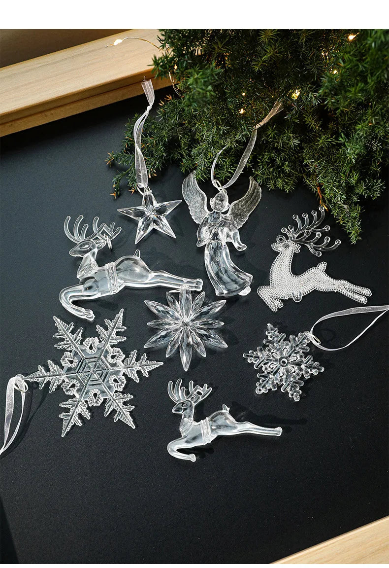 3pcs 2025 Christmas Decorations Christmas Transparent Snowflake Pendants Christmas Tree Home Decorations