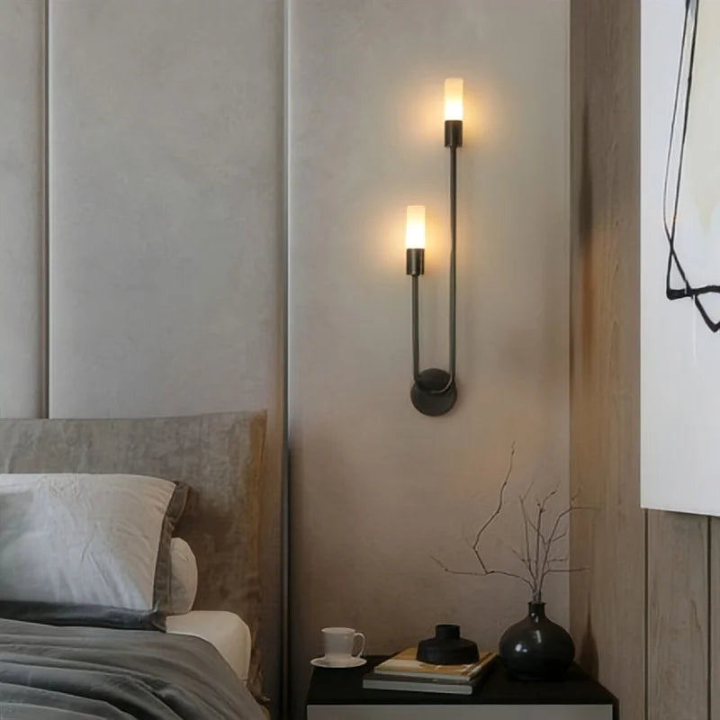 LED Golden Black Light Luxury Wall Lamp Living Room Nordic Modern Minimalist Creative Background Wall Corridor Bedroom Bedside