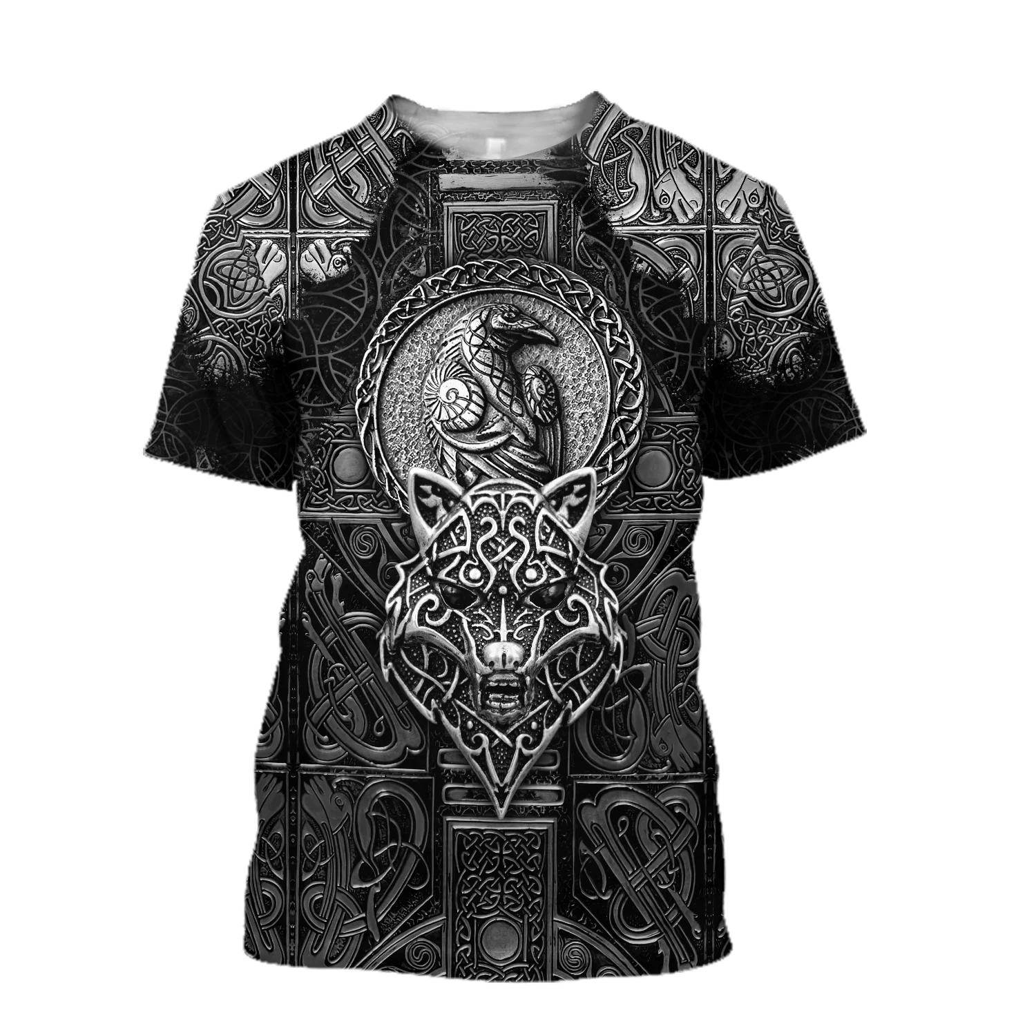 Summer 2022 Viking Mystic Ancient Symbol Charm with Men's Printed T-shirt O Neck Short Sleeve Oversized Loose Street Casual Top
