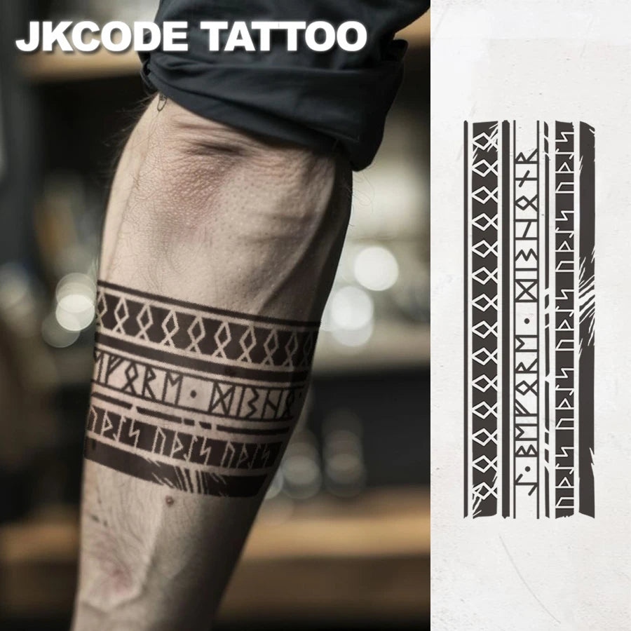 Viking Pattern Armband Tattoo - Waterproof Hand Tattoo for Men - Black Dark Armband Tattoo - Geometric Pattern Tattoo - Mysterious Pattern - Tattoo Hand Casual Cool Men's Hand Tattoo Long-Lasting Waterproof 3-5 Days