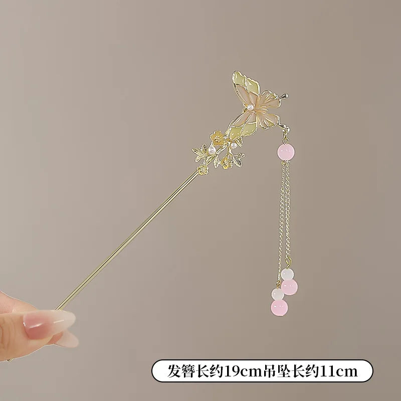 Elegant Flower Tassel Hairpin For Women Exquisite Neo-chinese Style Metal Hair Stick Girls Fashion Jewelry Hair Accessories