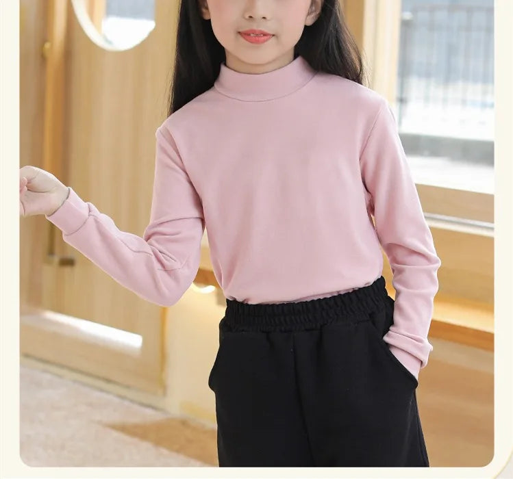 Children's Clothing Boys Girls Winter Thermal T-shirts Turtleneck Solid Long Sleeve Soft Warm Fleece Bottoming Shirts Kids Tops