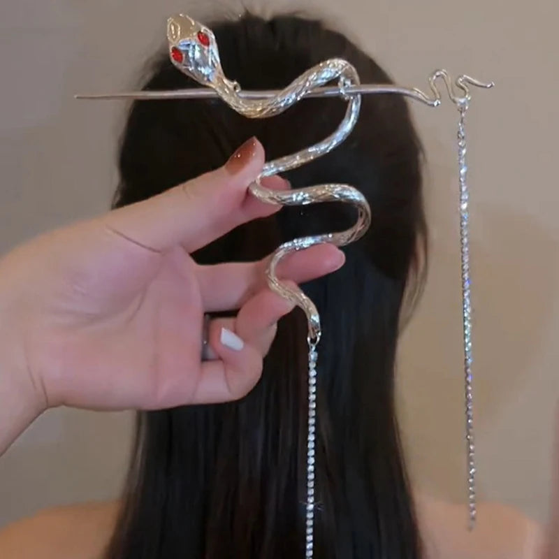 Snake Hairpin Hair Stick Winding Twine Warp Long Tassel Snake Hair Punk Style Hairpin Chinese Rhinestone Headwear