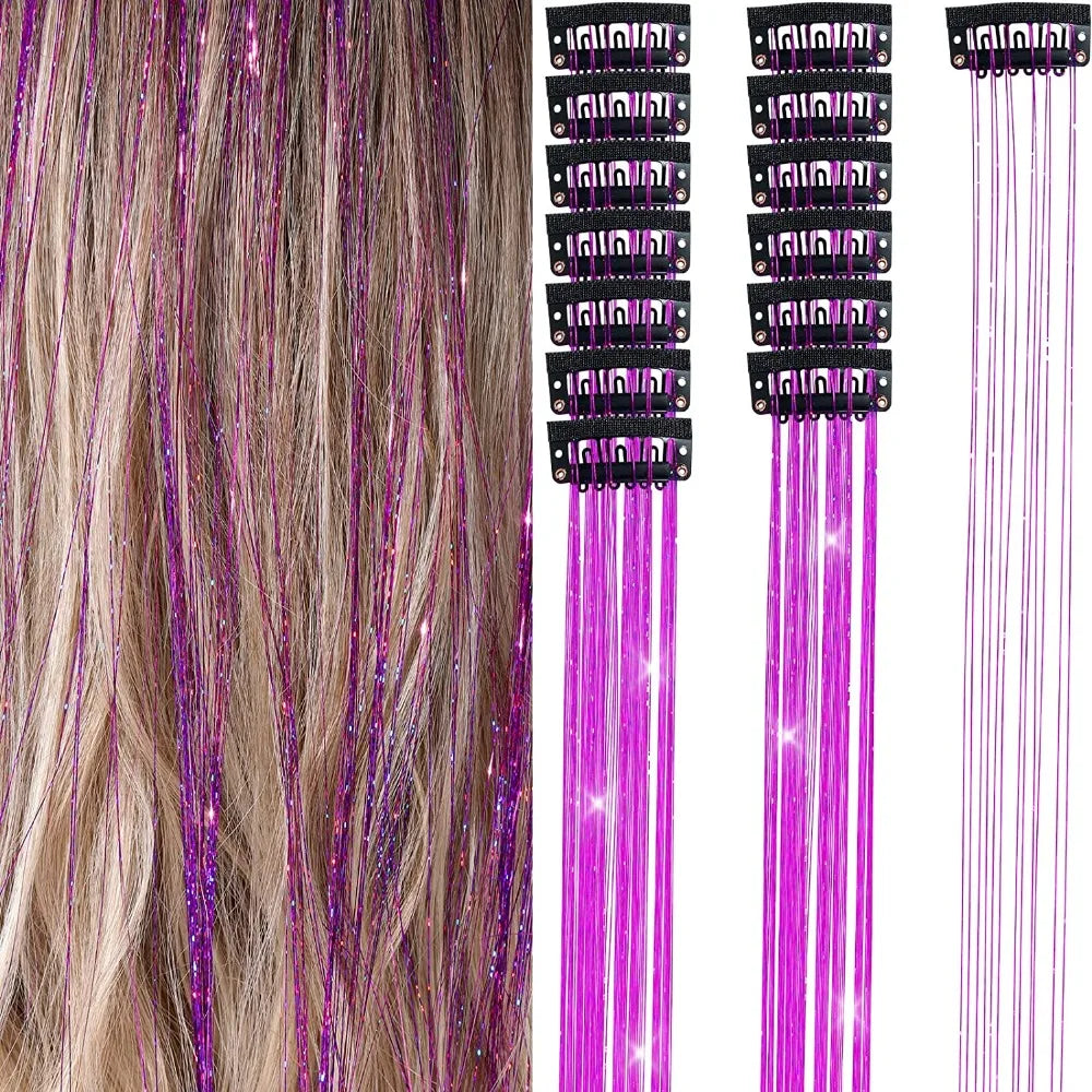 Fashion Highlights Clip Clip in Hair Extensions Colored Shiny Hair Tinsel Fairy Hair Synthetic Hair Highlights Girls