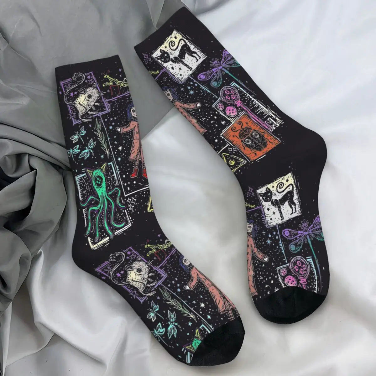 Coraline Horror Movie Stockings Design Funny Socks Autumn Non Skid Socks Couple Running Medium Soft Socks