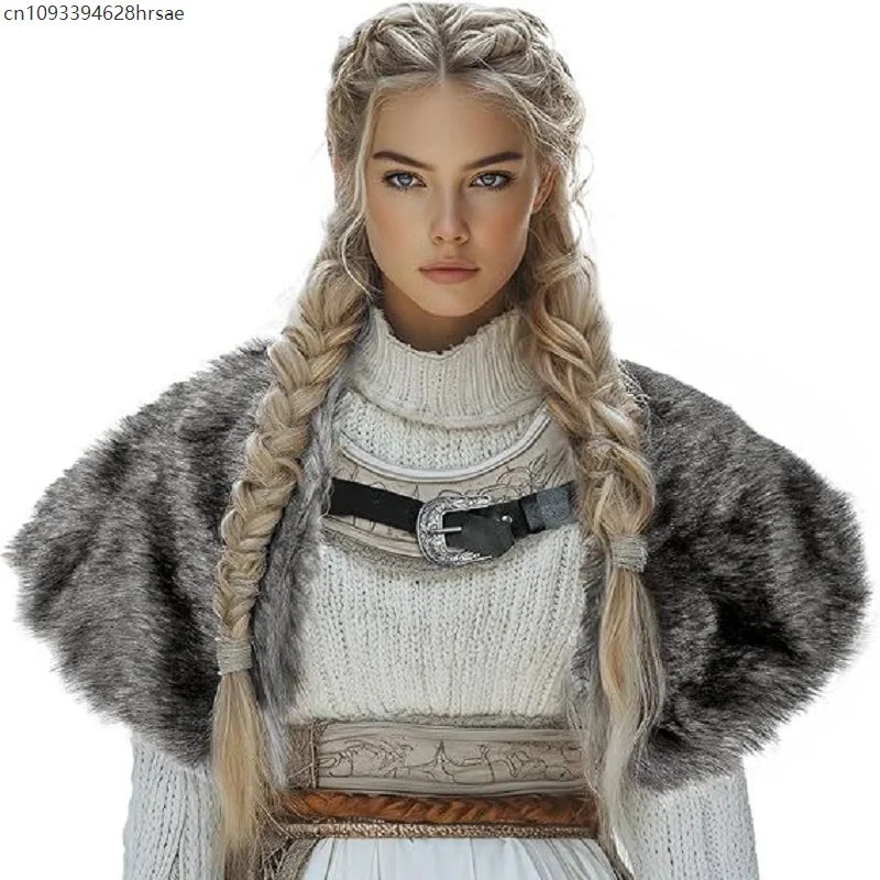 Viking Cloak Costume WOmen Fur Collar Medieval Renaissance Wrap King Warrior Cape Shawl Halloween LARP Cosplay Costume