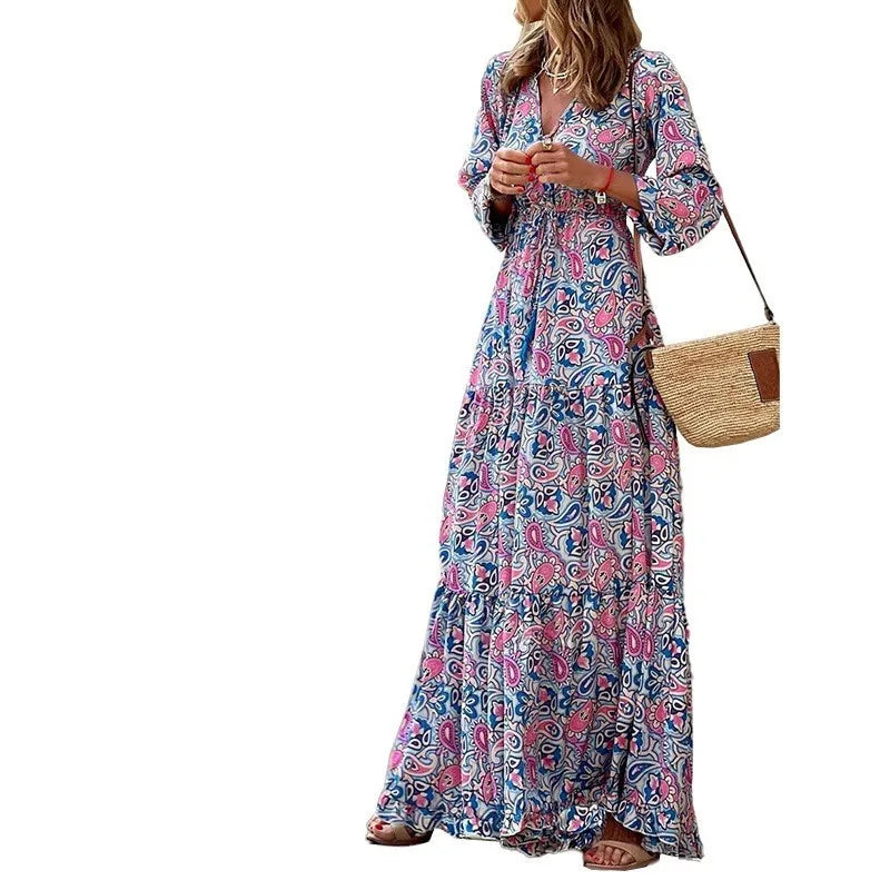 Casual Dress Dresses 2025 Woman Vestidos Women's Clothing Vintage Bohemian Holiday Vacation Color Colorful Long Sleeves Printed