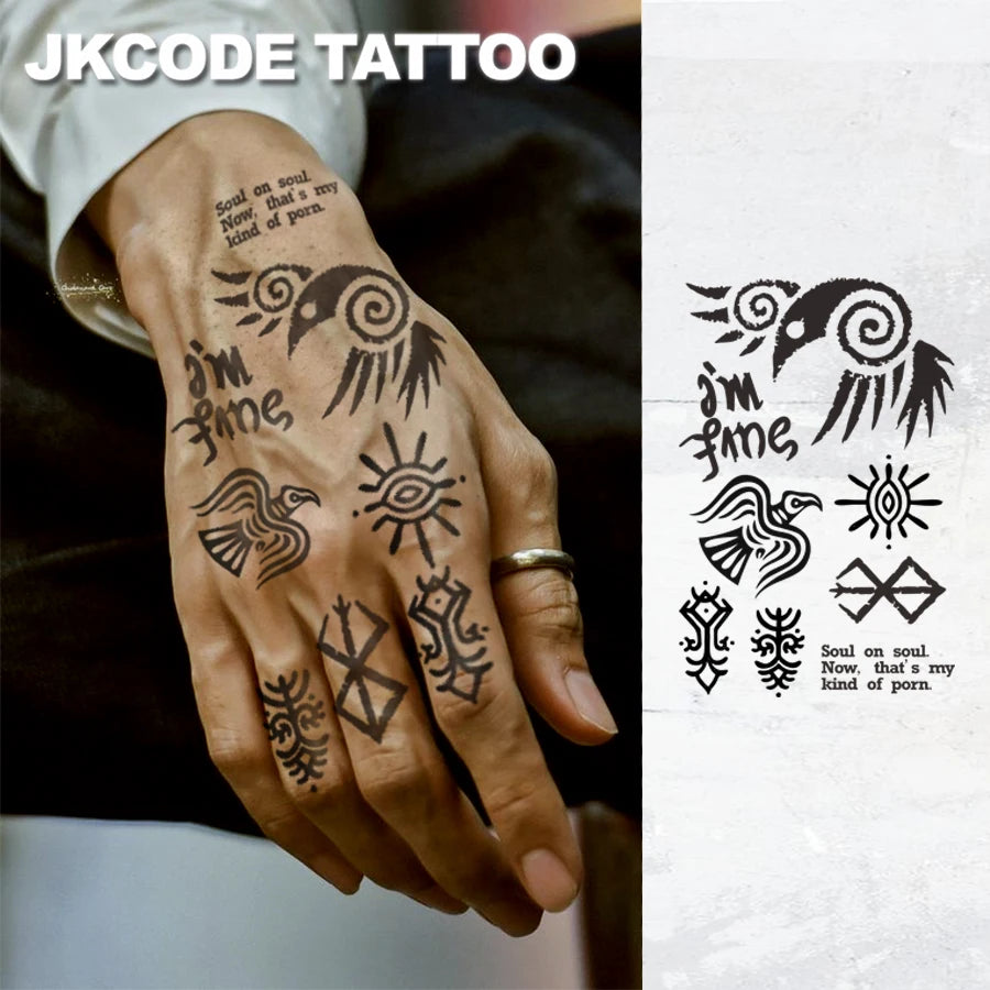 Waterproof Viking Ravens tattoo Semi-permanent Tattoos,Cryptic Symbol Temporary Tattoos,Lasts 1-2 Weeks, Tattoos For Man
