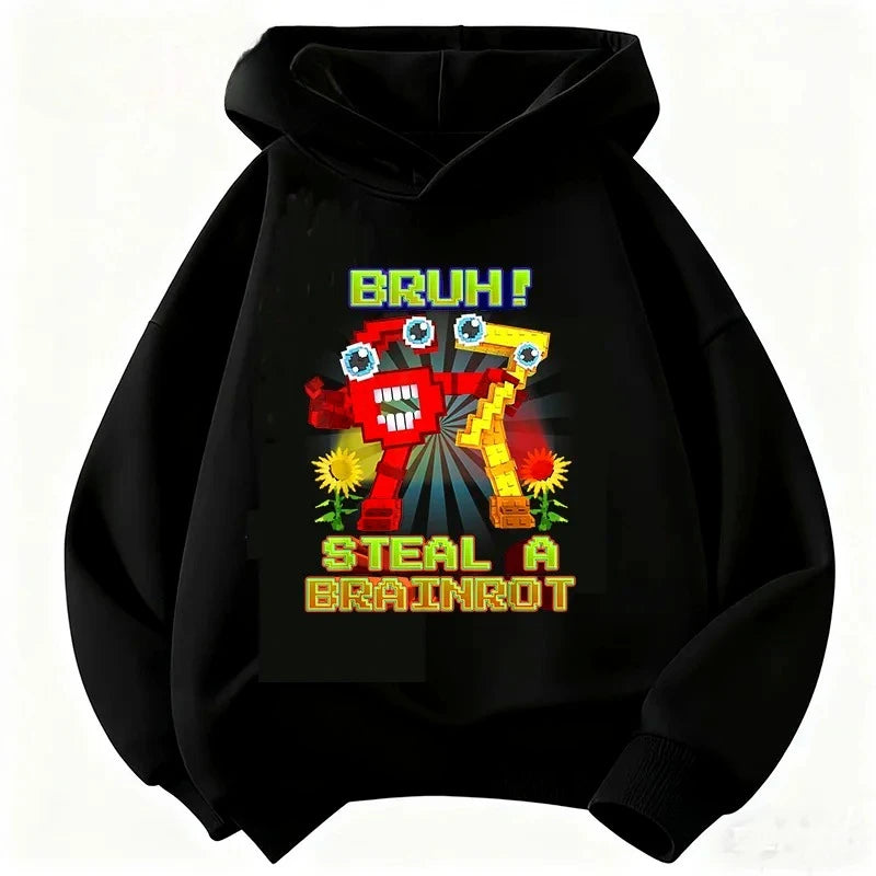 Children Hoodie 67 Six Seven Clothing Steal A BrainRot Cartoon Girls Boy Hooded Italian Brainrot Sweatshirt Korean Pullover Tops