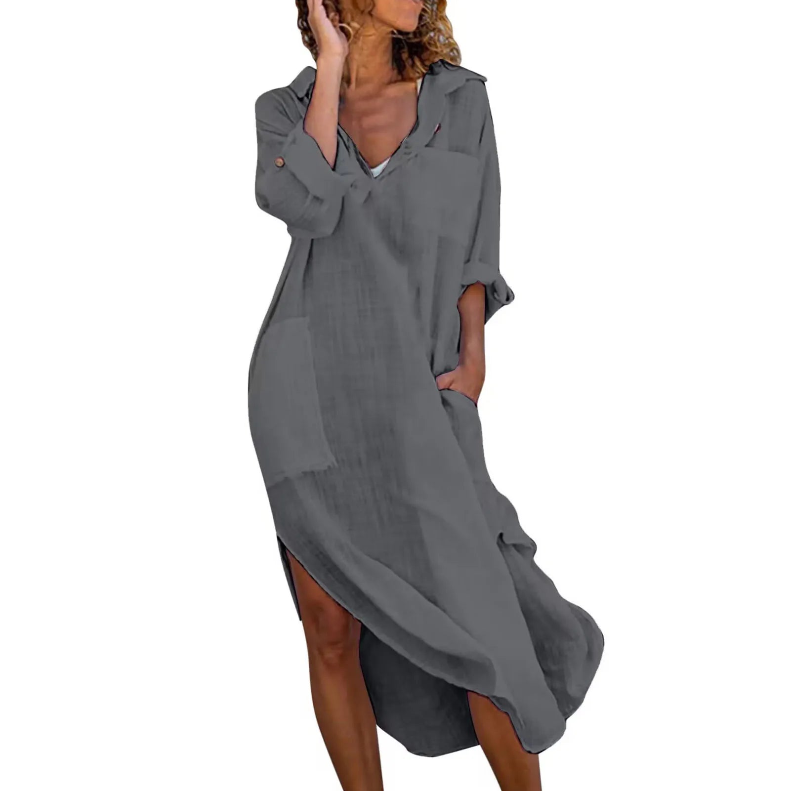 Shirt Dress for Women Linen Cotton Clothing 2022 Spring Summer Casual Vintage Oversized Pure Long Midi Dresses