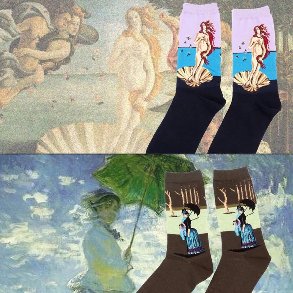 Man Plus Size Socks Art Mural World Famous Art Oil Painting Series Woman Funny Socks