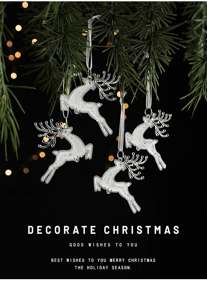 3pcs 2025 Christmas Decorations Christmas Transparent Snowflake Pendants Christmas Tree Home Decorations