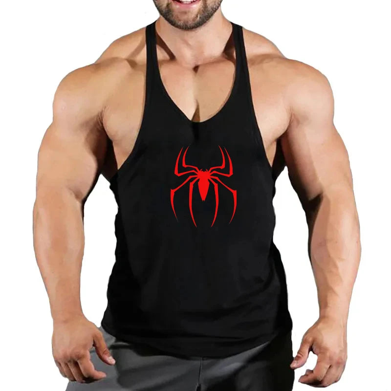 Spider Print Fitness Tank Top Fitness Shirt Muscle Men's Single Tank Top Men's Sleeveless Sweatshirt Men's Tops Fitness Clothing