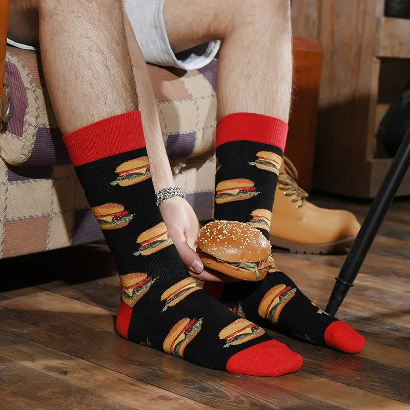 Men's Hip Hop Harajuku Socks Shark Clown Skateboarding Oil Painting Animal Mid-cut funny socks