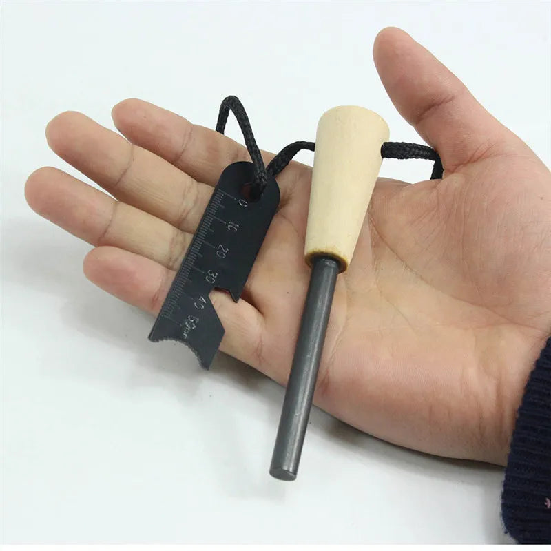 Outdoor survival flint umbrella rope set, wooden handle magnesium rod multifunctional scraper, outdoor camping fire tool