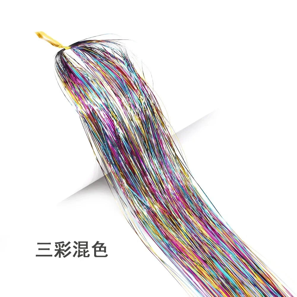 Shiny Sparkle Hair Tinsel Kit Rainbow Women Colorful Glitter Bling Hair Extension Twinkle Hair Dazzles Accessories for Braiding