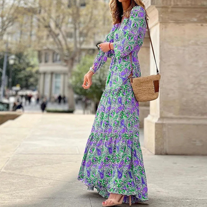 Casual Dress Dresses 2025 Woman Vestidos Women's Clothing Vintage Bohemian Holiday Vacation Color Colorful Long Sleeves Printed