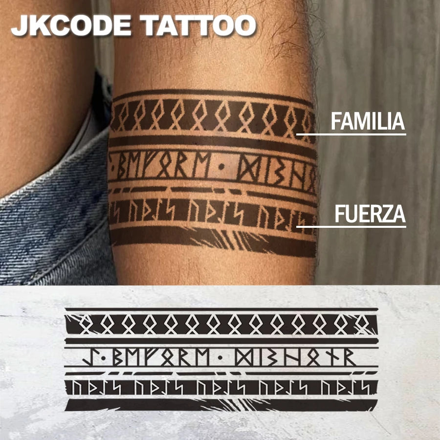 Viking Pattern Armband Tattoo - Waterproof Hand Tattoo for Men - Black Dark Armband Tattoo - Geometric Pattern Tattoo - Mysterious Pattern - Tattoo Hand Casual Cool Men's Hand Tattoo Long-Lasting Waterproof 3-5 Days