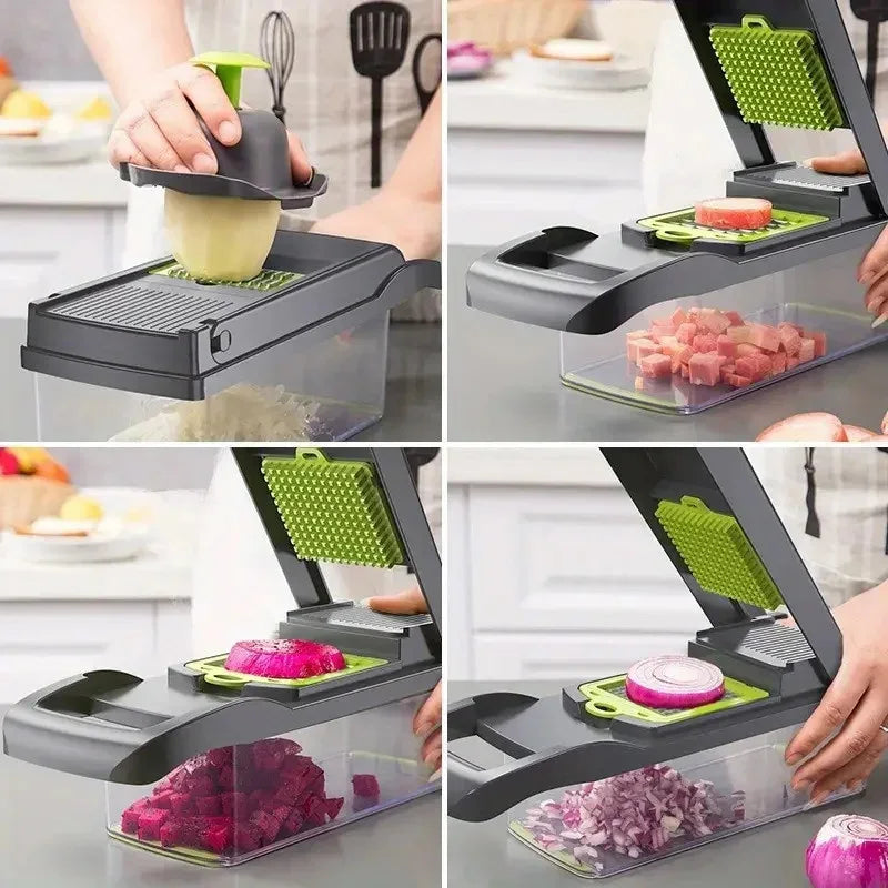 16 IN1 Mandoline Slicer Veggie Food Chopper Vegetable Cutter Tomato Carrot Grater Cheese French Onion Shredders Kitchen Tool