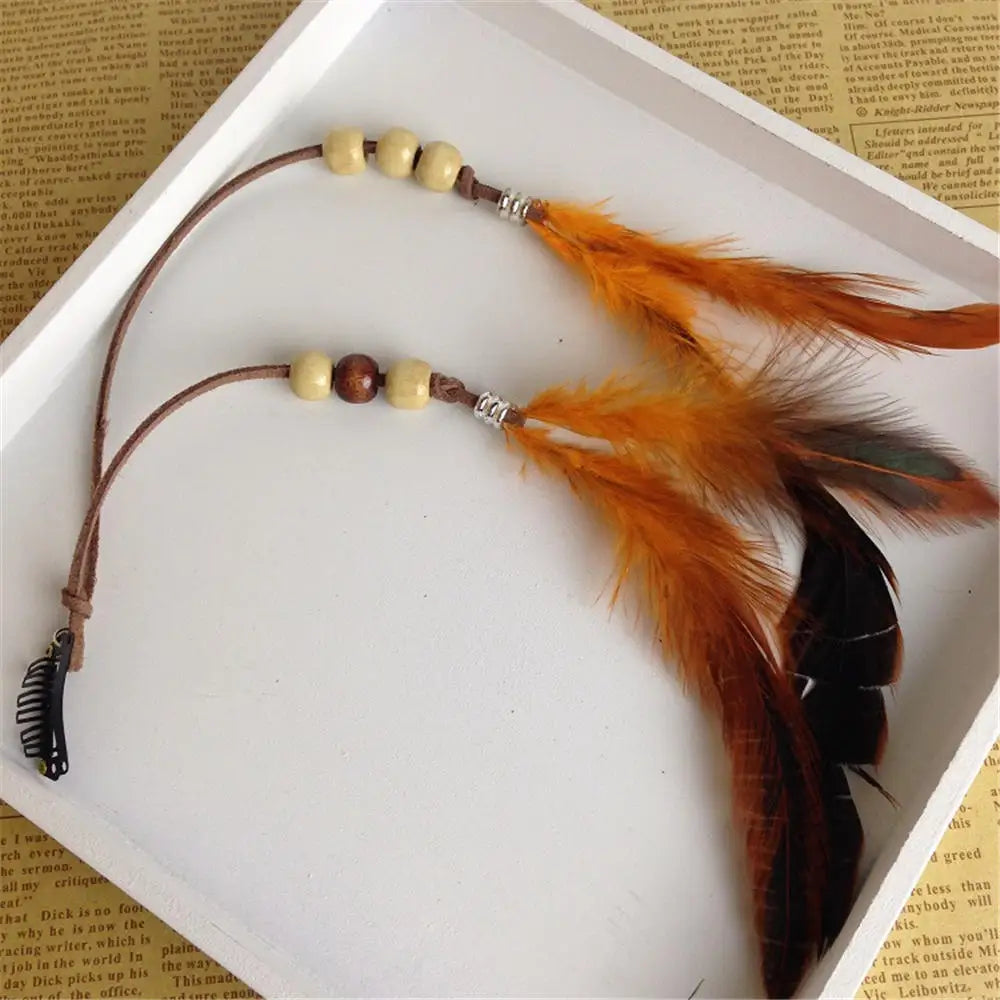 Bohemian Feather Hairband Women's Festive Masquerade Carnival Hippies Costume Indian Prom Gypsy Long Tassel Hair Accessories