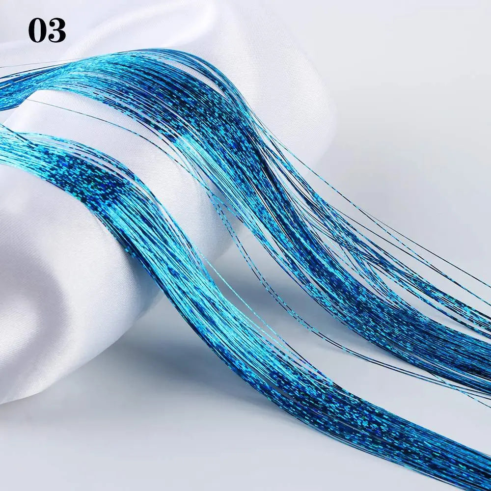 100 Strands Hot Sale Synthetic Hair Sparkly Hair Tinsel Hair Extension Bling Silk Glitter Rainbow  Color