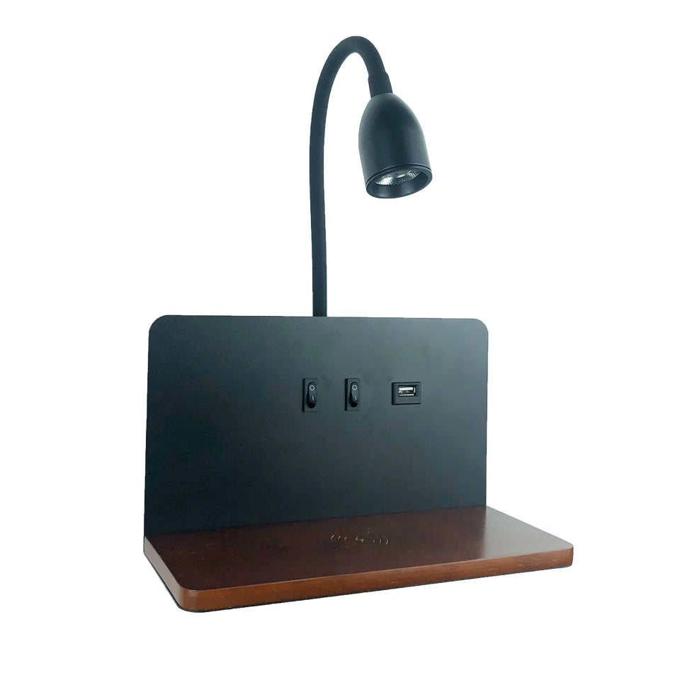 Indoor LED Wall Lamp With USB Interface And Wireless Charging Modern 360° Rotatable Wall Light With Switch Bedside Night Lights