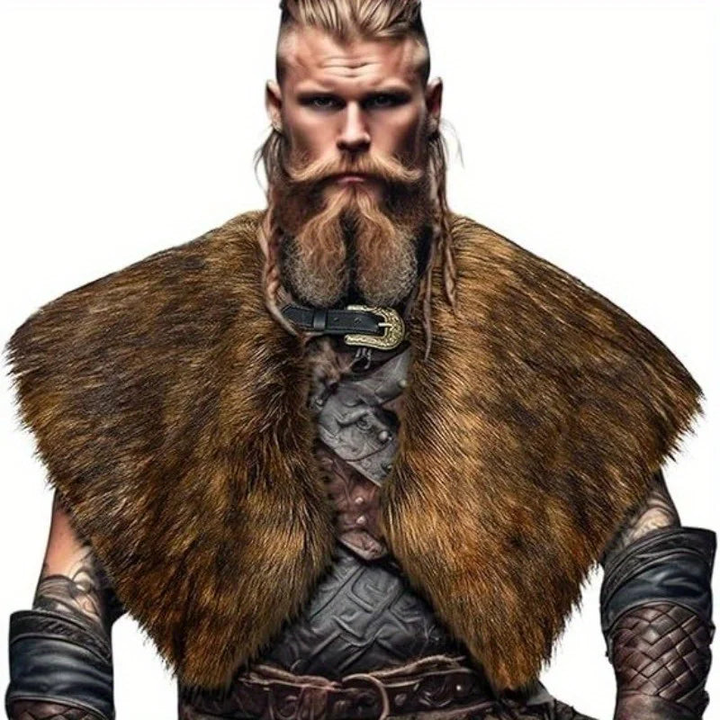 Viking Fur Shawl Medieval Faux Fur Cape Shoulder Renaissance Cosplay Costume