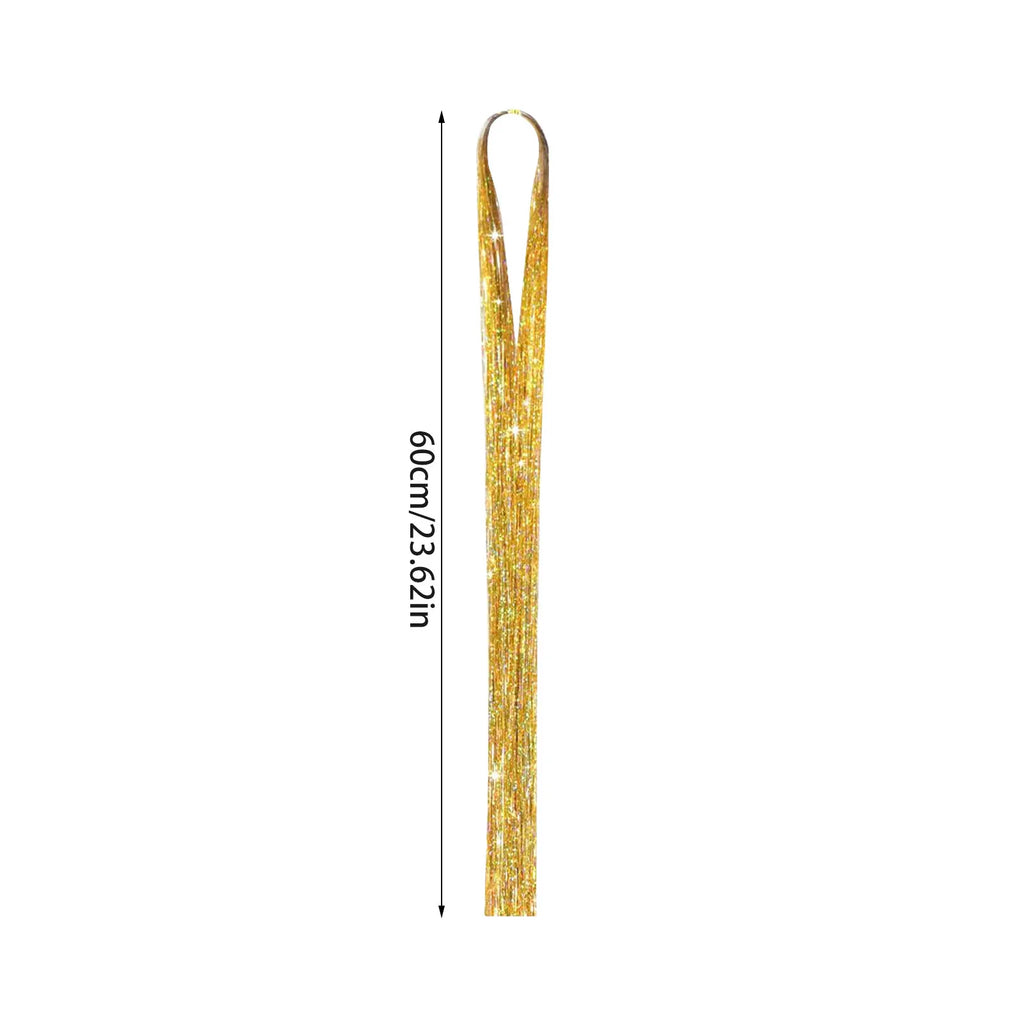 120cm Shiny Sparkle Threads Glitter Hair Tinsel Rainbow Strands Gold Hair Laser False Hair Extensions For Women Girls Styling