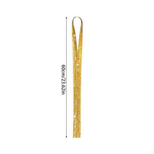 120cm Shiny Sparkle Threads Glitter Hair Tinsel Rainbow Strands Gold Hair Laser False Hair Extensions For Women Girls Styling