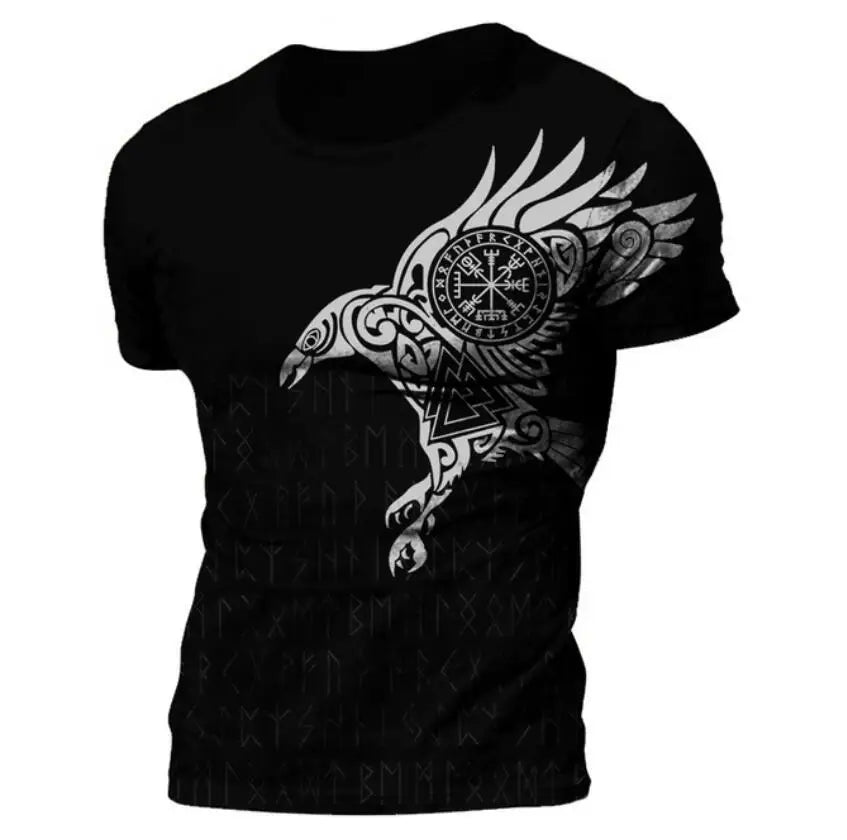 Summer 2022 Viking Mystic Ancient Symbol Charm with Men's Printed T-shirt O Neck Short Sleeve Oversized Loose Street Casual Top