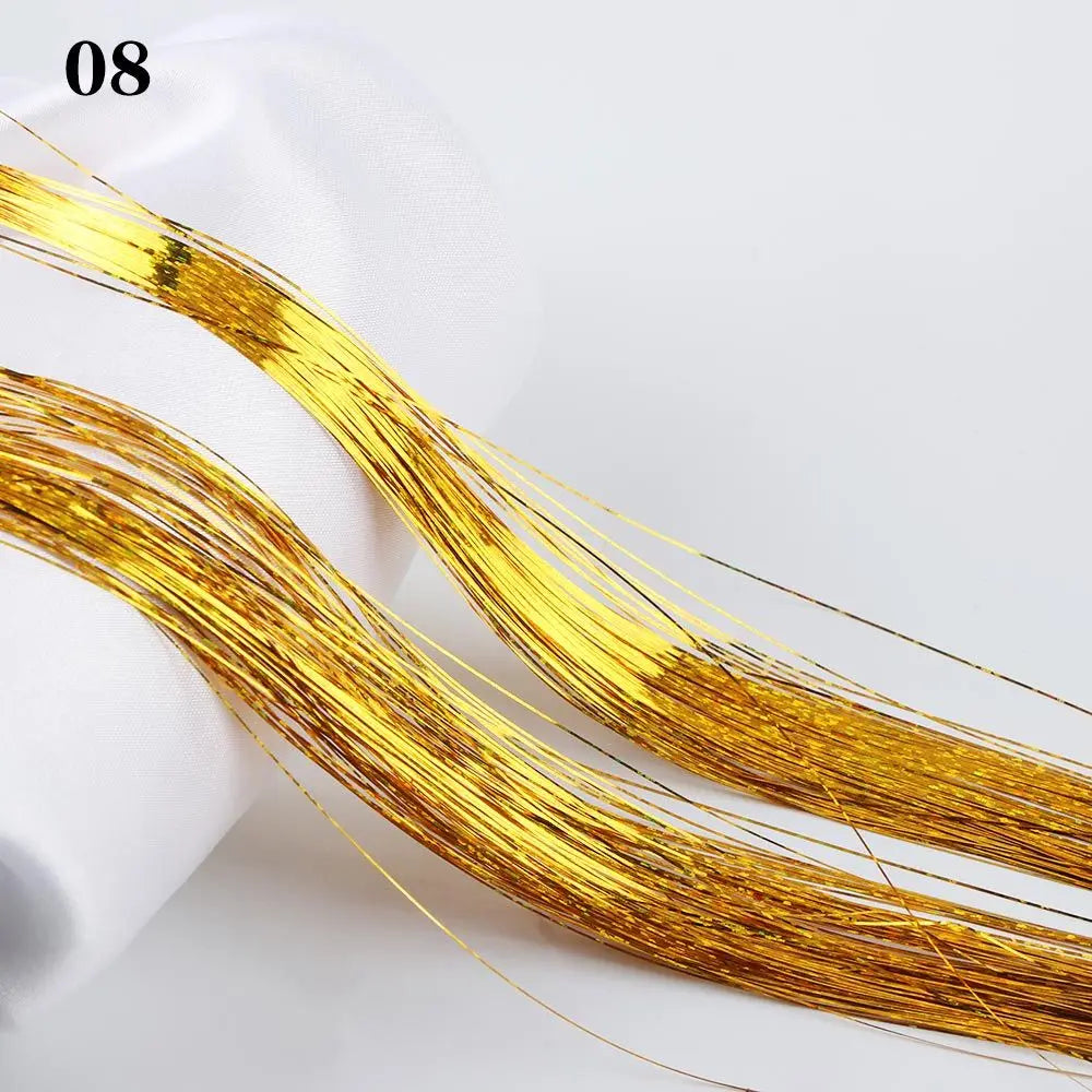 100 Strands Hot Sale Synthetic Hair Sparkly Hair Tinsel Hair Extension Bling Silk Glitter Rainbow  Color