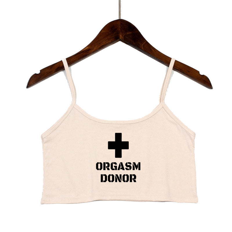 Women Clothing Sexy Tops for Women Fashion Tank Top ORGASM DONOR Letter Print Sexy Seamless Sleeveless Camis Backless Camisole