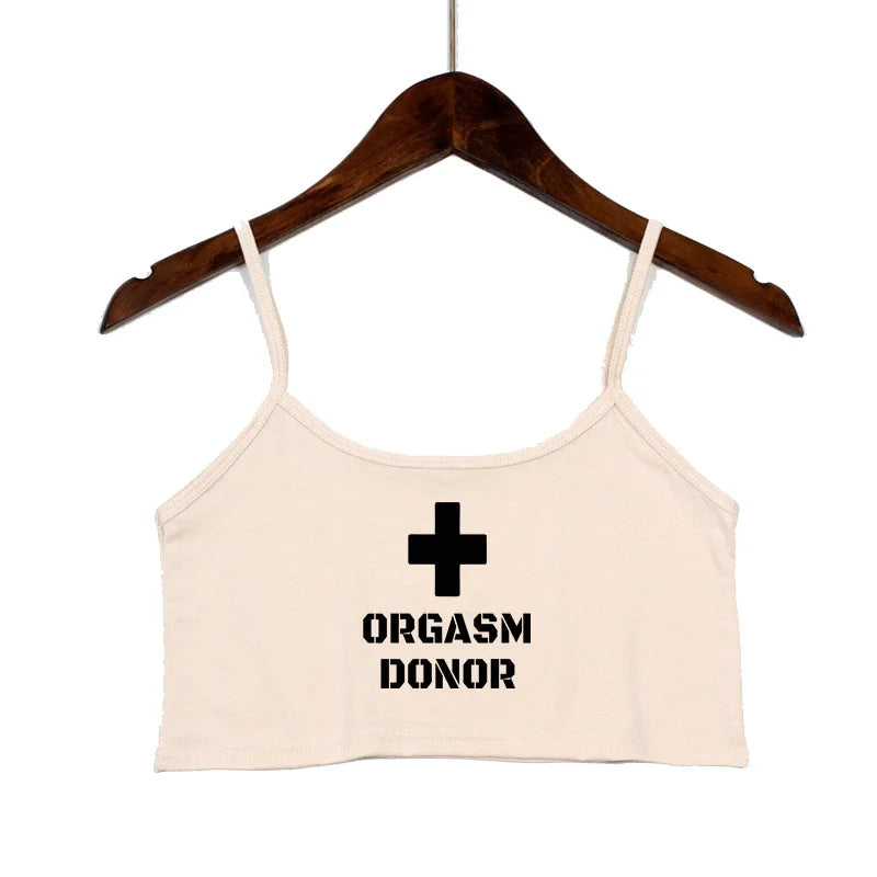 Women Clothing Sexy Tops for Women Fashion Tank Top ORGASM DONOR Letter Print Sexy Seamless Sleeveless Camis Backless Camisole