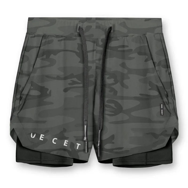 Mens Gyms Fitness 2 in 1 Quick Dry Shorts Summer Running Bodybuilding Jogging Casual Short Pants Workout Male Basketball Bottoms