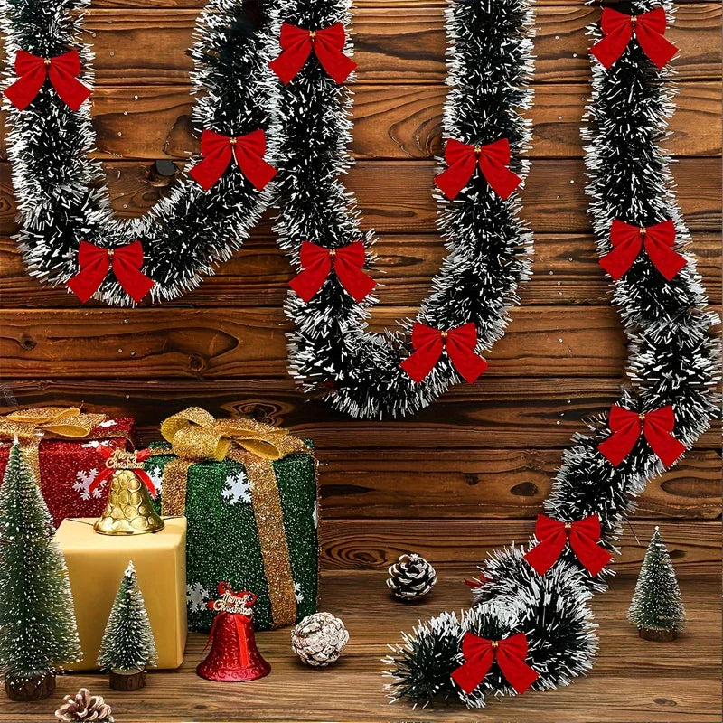 30 LED Christmas Tinsel Garland Set , Metallic Twist Hanging Decor for Fireplace Mantel Staircase Railing, Home & Outdoor Decor