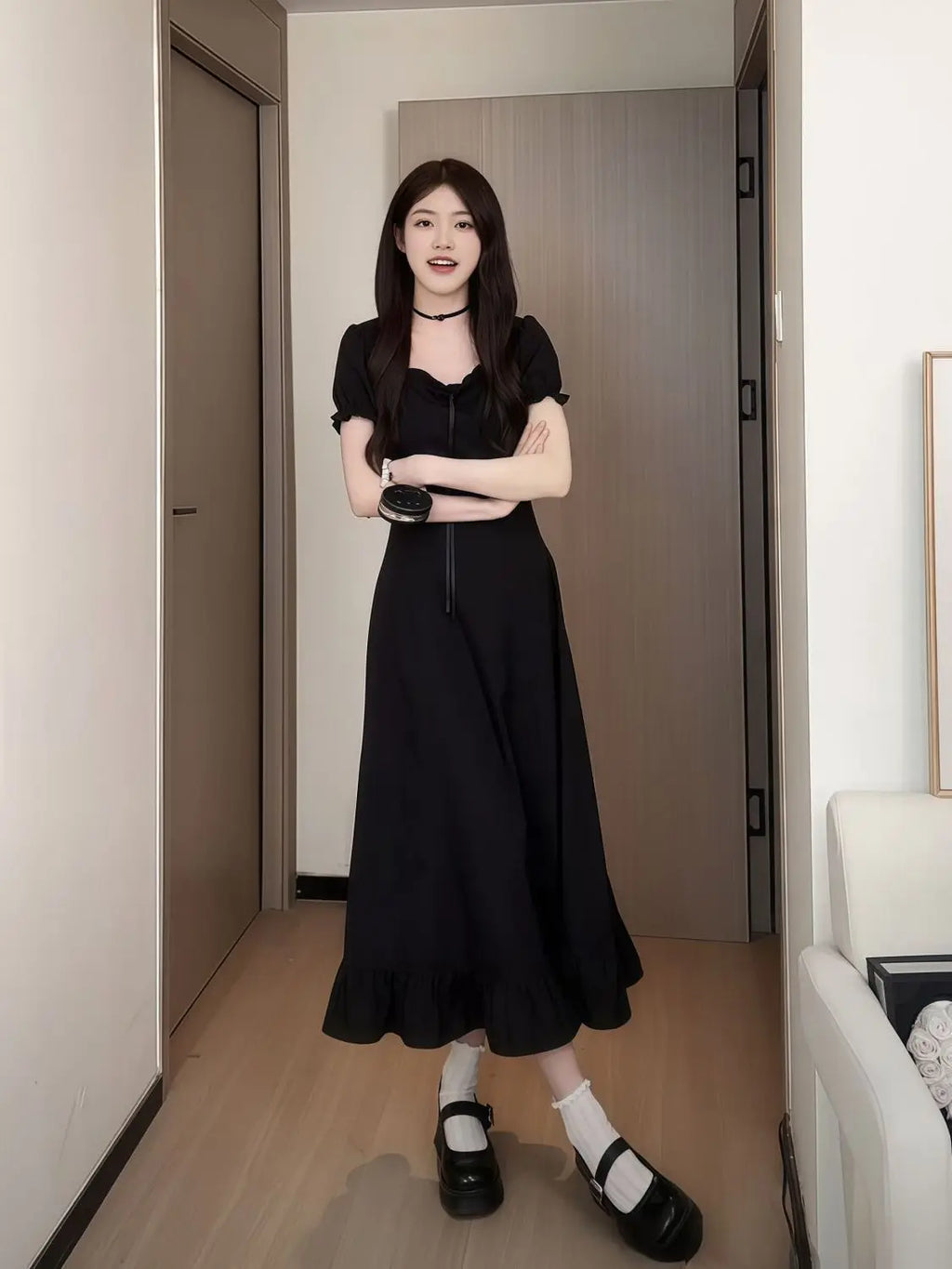 Women's Fashion 1 Dress Four Wear Method Lady Graceful Retro Square Collar Short Sleeve Black Dresses 2025 New Dinner Party Gown