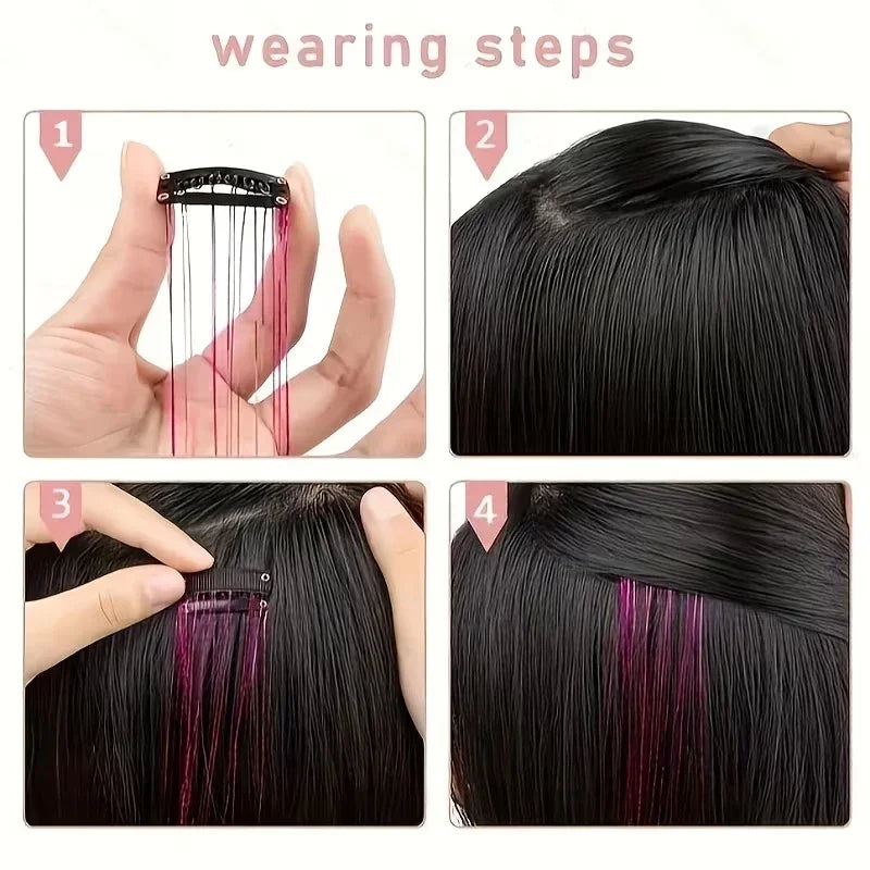 12Pcs Synthetic Hair Tinsel Clip in 52cm Glitter Tinsel HairClip in Hair Tinsel Kit Heat Resistant Shiny Sparkle Fairy Hair