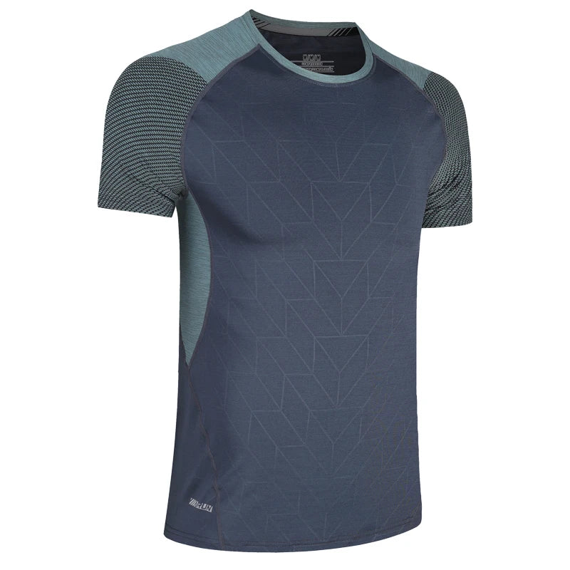 Mens Sport Tee Bodybuilding Gym Running Jogging Short Sleeves Fashion Patchwork Print Breathable Quick Drying Workout Shirts