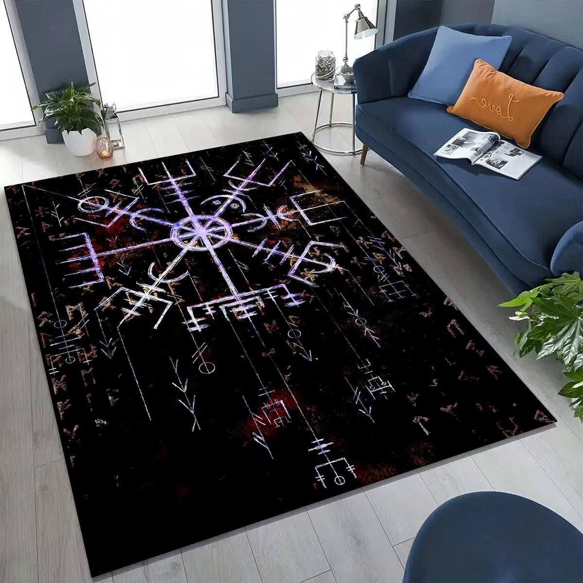 Nordic Viking Warrior Symbol Valhalla Valknut Rune Moto Rug for Bedroom Living Room Sofa Home Doormat Decor,Non-slip Floor Mat