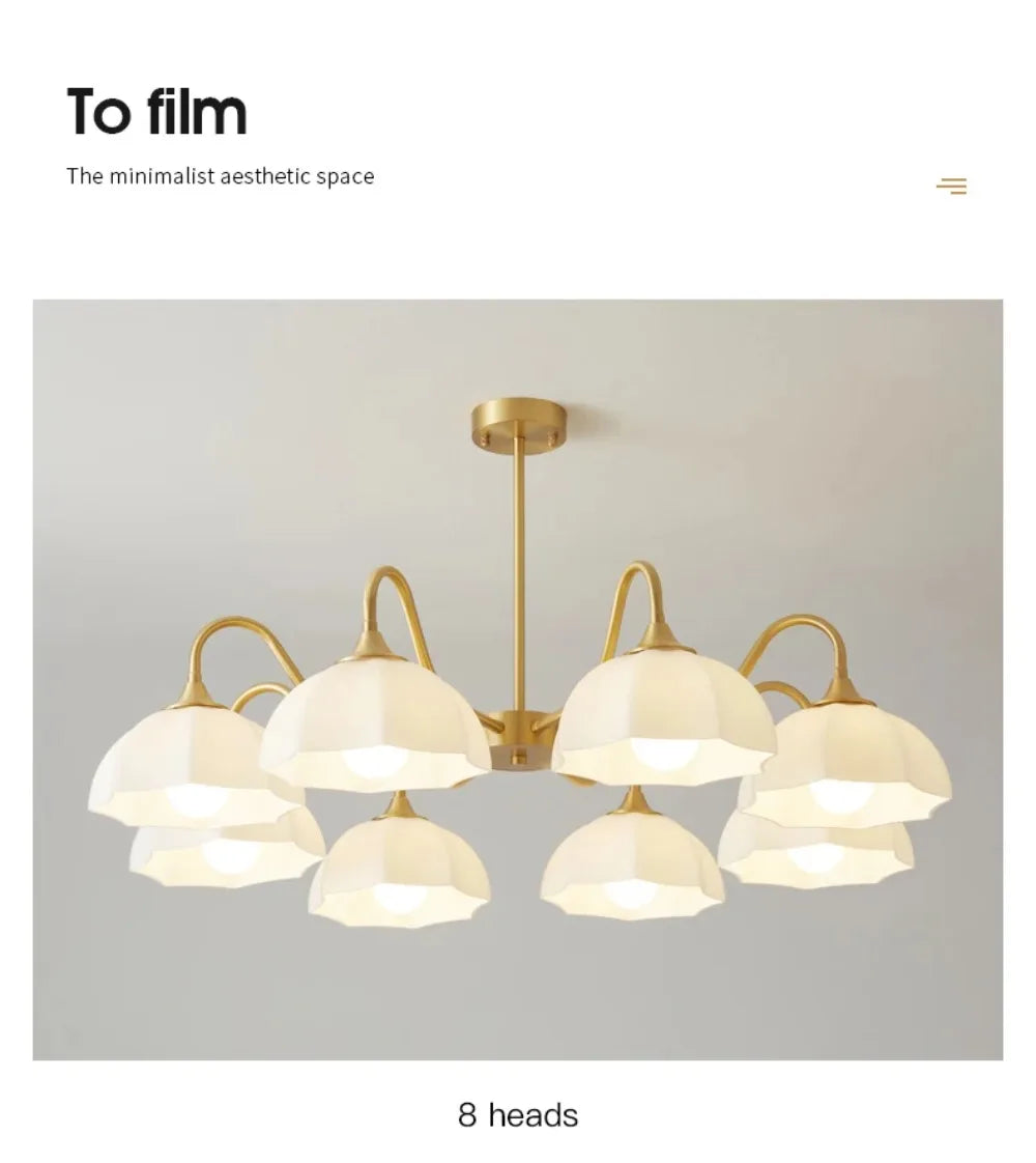 Light Luxury Cream Style Living Room Chandelier Bedroom Dining Room Brass Lamp Attic Lobby Hotel LED Home Lighting Decoration