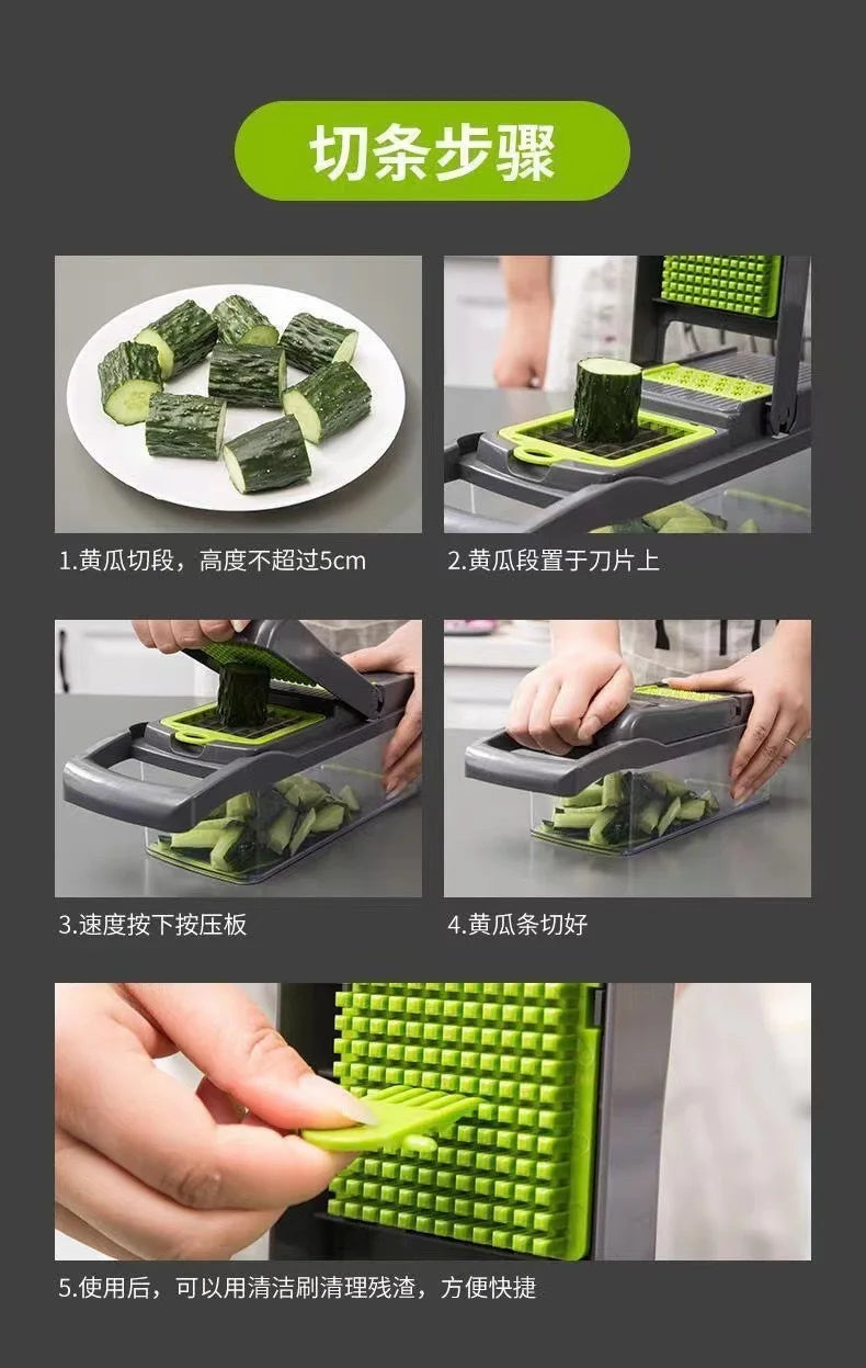 16pcs Multifunctional Vegetable Slicer Cutter Food Grade Shredder with Basket Fruit Mincer Onion Potato Chopper Carrot Grater