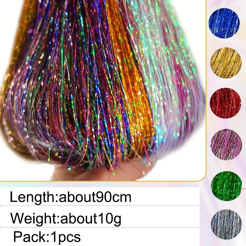 Sparkle Hair Tinsel Rainbow Colored Strands Girls Headwear Hairbinge Hair Laser False Hair Extensions Decor Glitter