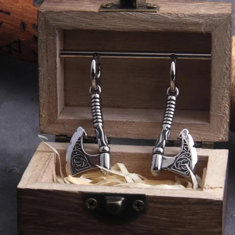 Vikings Jewelry Hip Hop Punk Viking Axe Drop Earrings Fashion Celtic Knot Rune Amulet Earrings Rock Biker Boys Stainless Steel