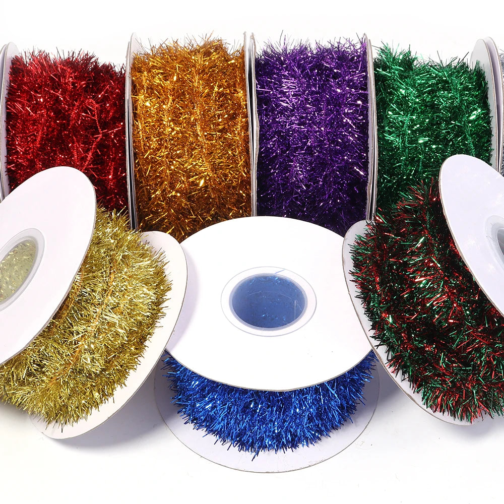 10Yards Gold Silver Wire Garland Tinsel Hanging Rattan Christmas Tree Decoration Xmas Wedding Birthday Party Colorful Ribbon