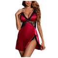 Women's Clothing Sexy See-Through Halter Nightgown Lace Splicing Deep V Seduction Bathrobe Texture Comfortable Home Wear