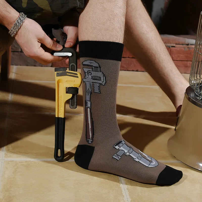 Men's Hip Hop Harajuku Socks Shark Clown Skateboarding Oil Painting Animal Mid-cut funny socks