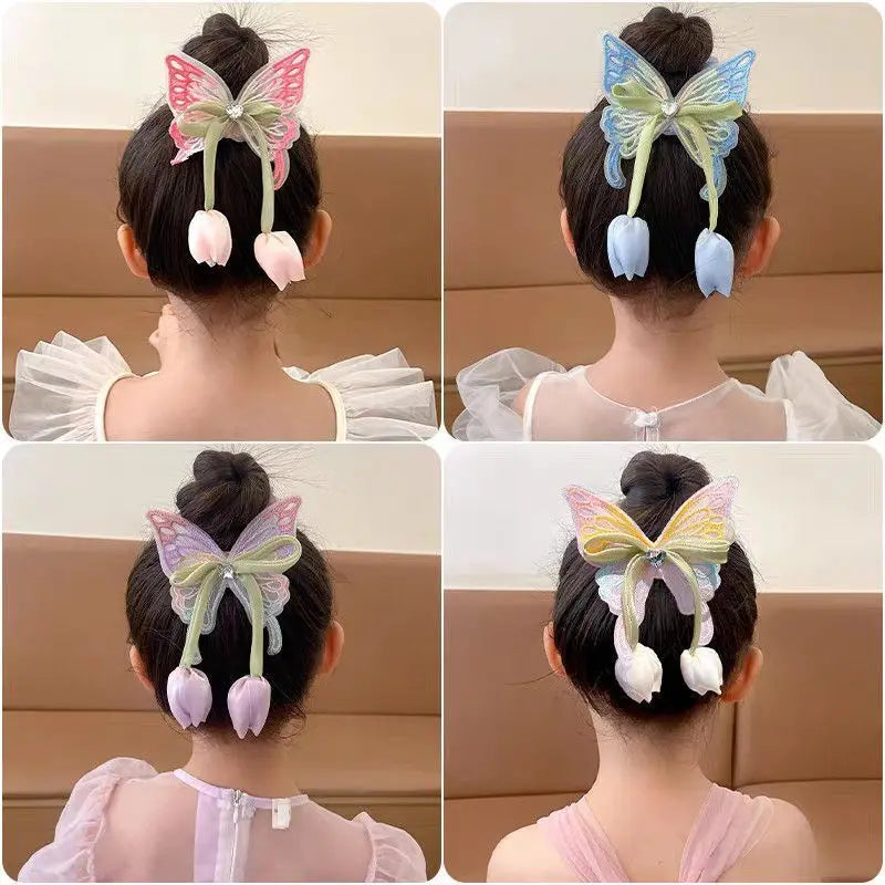 Cute Tulip Tassel Butterfly Elastic Hair Bands for Girls Kids Princess Hair Accessories Baby Headwear Hair Ties