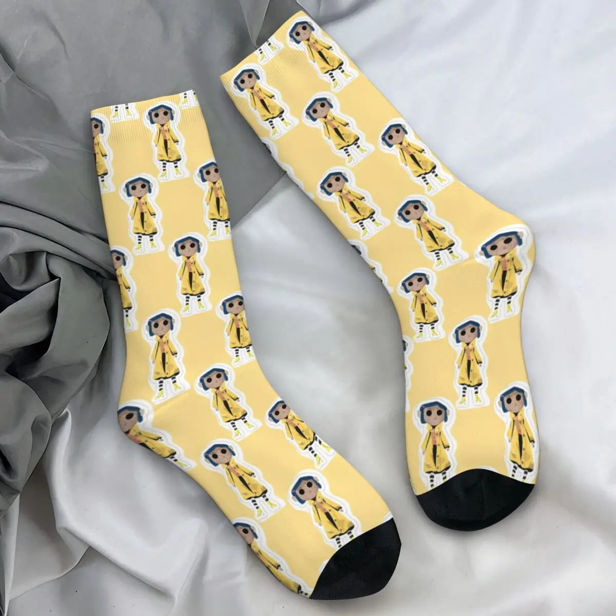 Coraline Horror Movie Stockings Design Funny Socks Autumn Non Skid Socks Couple Running Medium Soft Socks