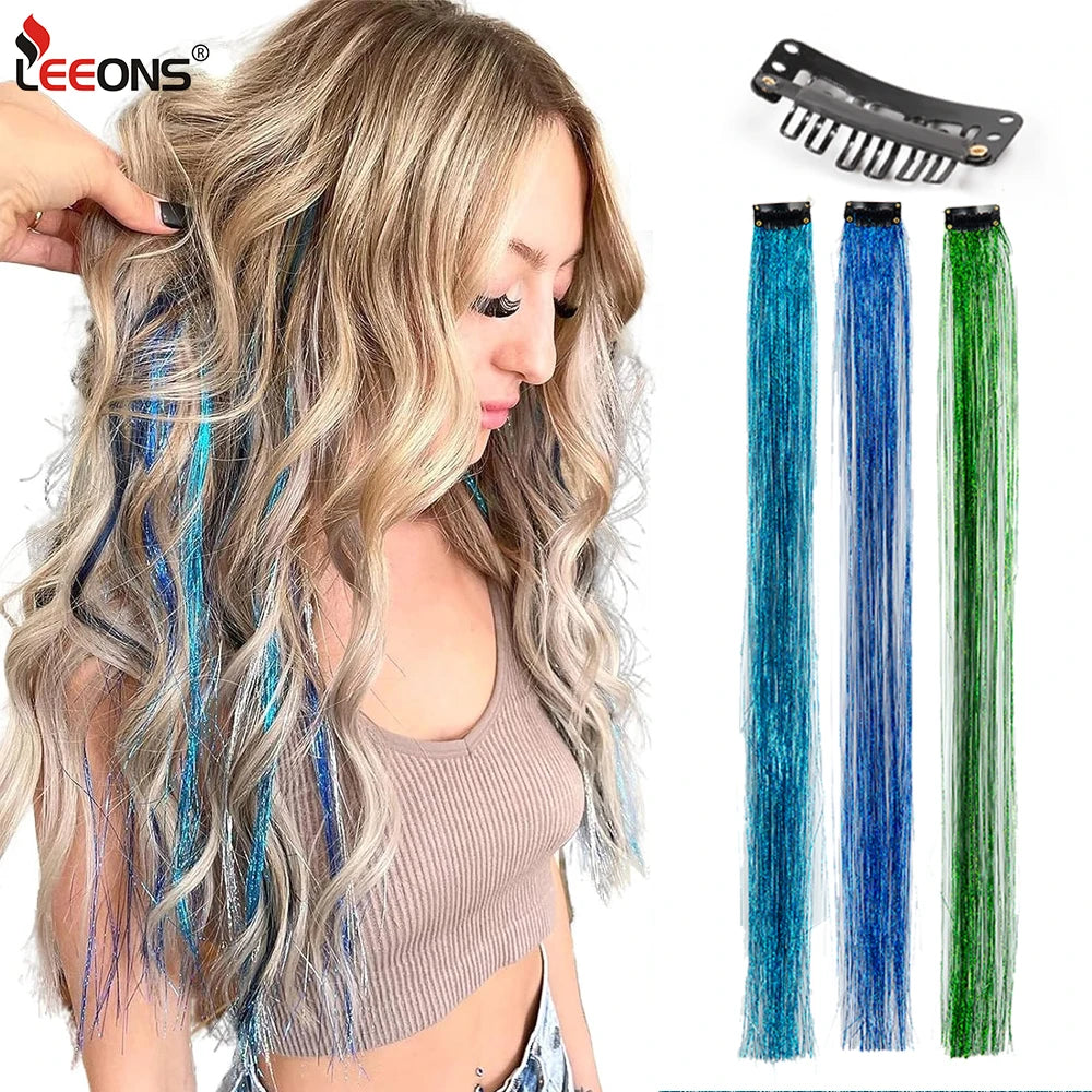 New Sparkle Hair Extensions Clip In Hair Tinsel Fairy Tinsel Hair Extensions With Clips Clip On Glitter Hair Tinsel Extensions