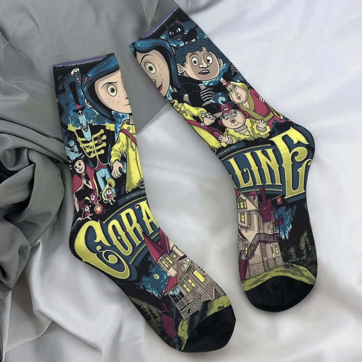 Coraline Horror Movie Stockings Design Funny Socks Autumn Non Skid Socks Couple Running Medium Soft Socks